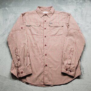Columbia Omni-Shade Outdoorsman's Vented Plaid Shirt Red Tan White Men Sz M